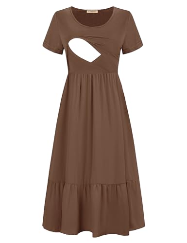 CzzzyL Women Nursing Dress Maternity Maxi Tiered Cocktail with Pockets - color: Coffce-t, size: Medium