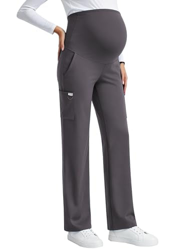 QBK Women's Maternity Scrub Pants Cargo Work Pants 4-Way Stretch 6 Pockets - color: Darkgray, size: Medium