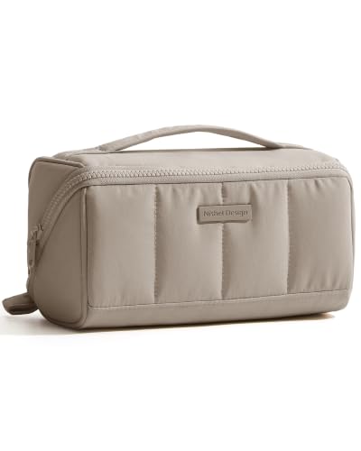 NISHEL Travel Makeup Bag for Women, Khaki - color: Khaki, size: Medium