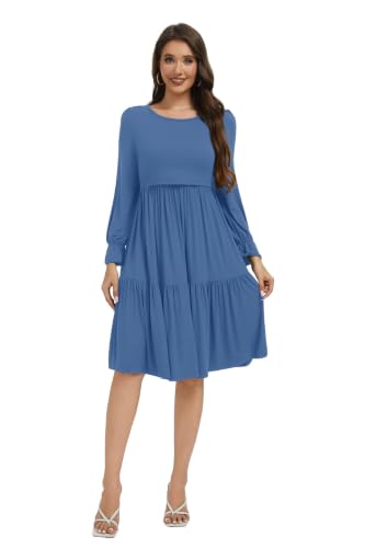 Smallshow Women's Ruffle Maternity Nursing Dress Long Sleeve - color: Grey Blue, size: Medium