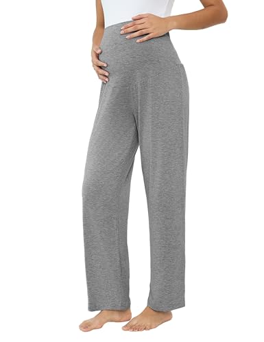 Joyaria Bamboo Viscose Maternity Pajamas Pants Over Belly - color: Gray, size: X-Large