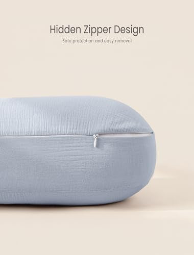 lulumoon Muslin Nursing Pillow Covers: with Strap for Snug Fit & No Sliding - color: Navy & Mist Blue