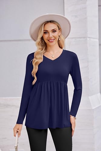 Ekouaer Maternity Shirts for Women Long Sleeve V Neck Fall Tops Clothes - color: Navy Blue, size: Large