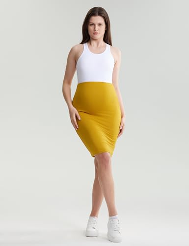 POSHDIVAH Maternity Skirt Over The Belly with Slit - color: Short-ginger, size: X-Large