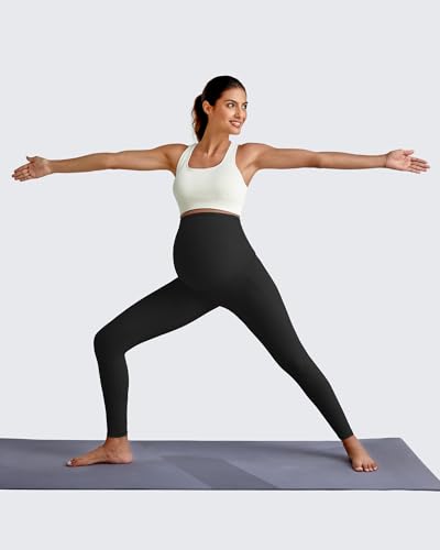 G4Free BareFeel Maternity Leggings with Pockets Over The Belly Stretchy Workout Yoga Pregnancy Pants - color: Black, size: Medium