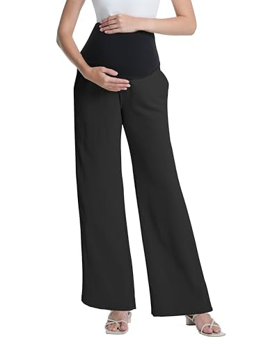 Maternity Pants Wide Leg Pregnancy Palazzo Pants - color: Black, size: XX-Large