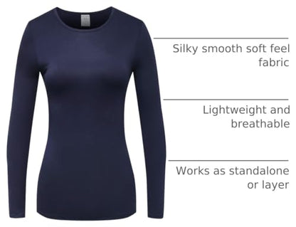 OThread & Co. Women's Long Sleeve T-Shirt Comfy Underscrub Tee Basic Stretch Layer - color: Navy, size: Large