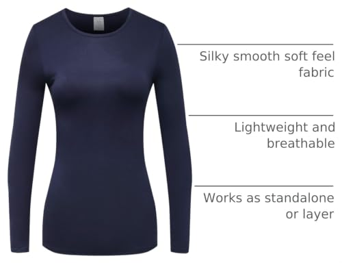 OThread & Co. Women's Long Sleeve T-Shirt Comfy Underscrub Tee Basic Stretch Layer - color: Navy, size: X-Large