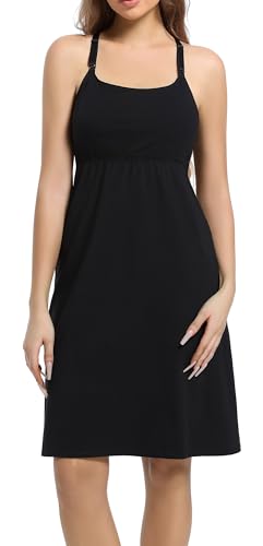 SUIEK 3-Pack Nursing Nightgown Maternity Pajamas Breastfeeding Tank Dresses - color: Black+black+black - 3-pack, size: Medium