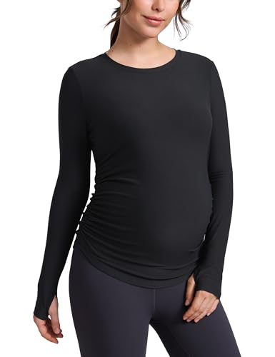 CRZ YOGA Maternity Side Ruched Tops - color: Black, size: Small