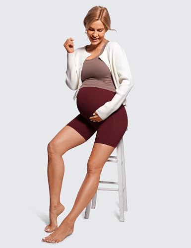 CRZ YOGA Maternity Biker Shorts Pockets 5" - color: Red Merlot, size: X-Large