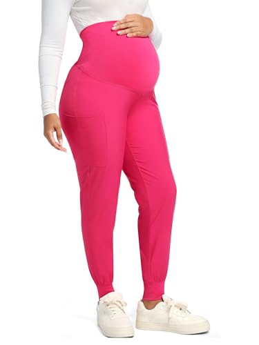 COZYFIT Maternity Scrub Pants, Jogger Workwear with 4 Pockets - color: Hot Pink, size: Small