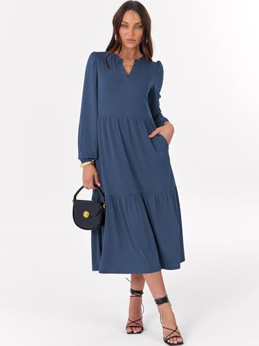ANRABESS Women's Long Sleeve Fall Flowy Boho Maxi Dresses - color: Blue, size: X-Large