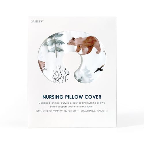 GRSSDER Nursing Pillow Cover, Stretchy Soft Minky Fabric Covers, Fit Most Nursing Support Pillows for Breastfeeding, Comfortable Safe Pillow Cover, Stylish Cute Bear Pattern - color: Cute Bear