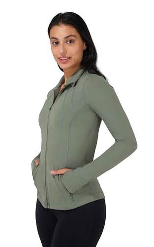 90 Degree By Reflex Full Zip Running Track Jacket Lightweight Athletic Slim Fit Jacket with Thumbholes - color: Mountain Sage, size: Medium