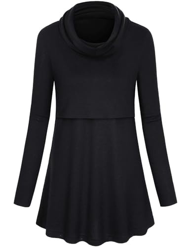 Joymom Maternity Warm Cowl Neck Nursing Sweatshirt Breastfeeding Tunic Tops - color: 43 Black, size: X-Large