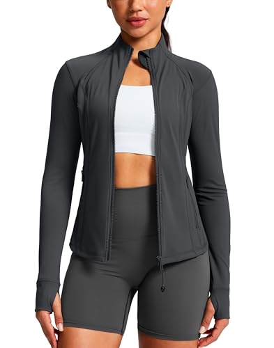 G Gradual Women's Workout Jackets Extended Waist Length Slim Full Zip 4 Pockets Athletic Jacket Spring Running Yoga Clothes - color: Dark Grey, size: Small