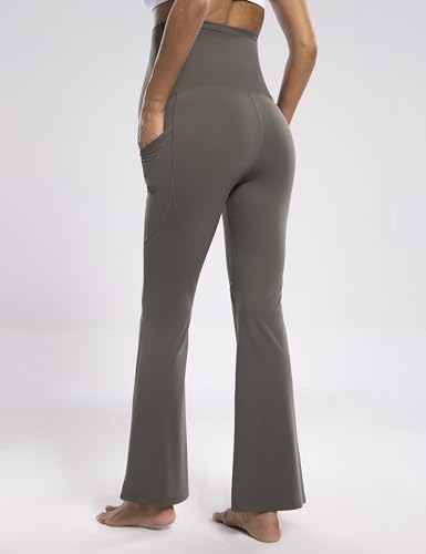 POSHDIVAH Maternity Flare Leggings with Pockets - color: Brown, size: Medium