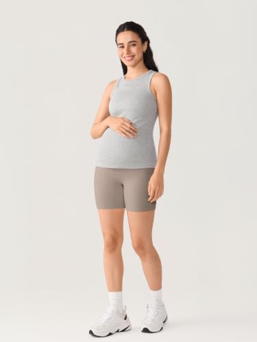MOMANDA No Front Seam Maternity Biker Shorts 6" - color: Khaki Taupe, size: Medium