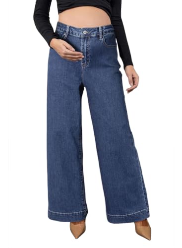 BLENCOT Women's Maternity Jeans Wide Leg Pregnancy Pants for Work - color: Dirty Blue, size: Medium