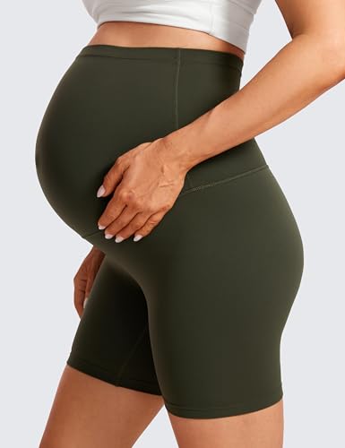 CRZ YOGA Maternity Biker Shorts 6" - color: Olive Green, size: X-Small