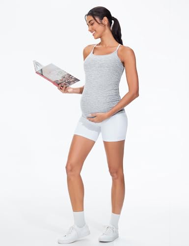 THE GYM PEOPLE Women's Maternity Tank Tops Padded Pregnancy Workout Shirts - color: Light Grey Heather, size: Small