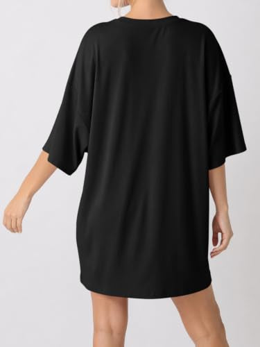 Fisoew Womens 2 Piece Lounge Set Ribbed Oversized T-Shirt Biker Shorts - color: Black, size: Large