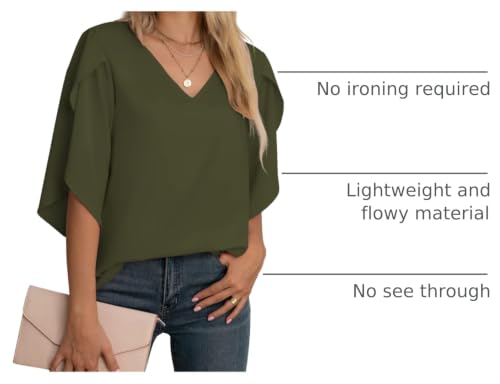 Jouica Women's 3/4 Ruffled Sleeve Blouses Summer Chiffon Casual Loose Tops - color: 01amy Green, size: Medium