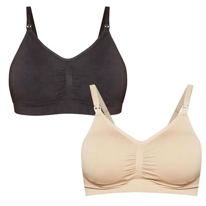 Motherhood Maternity Women’s Plus-Size Seamless Nursing Bras 2-Pack (S-3X) - color: Black/Sandshell, size: Medium