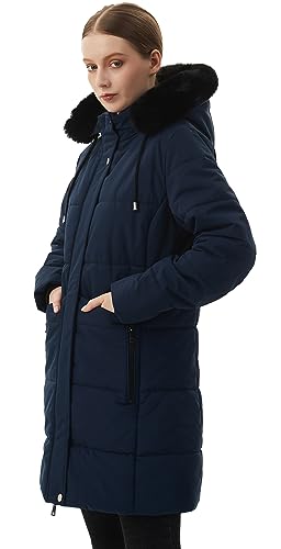 MOERDENG Women's Warm Winter Puffer Coat Waterproof Long Down Jacket - color: Navy, size: Medium