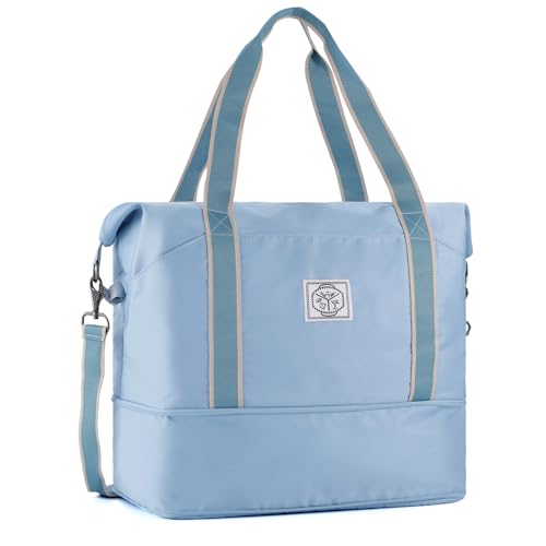 WALNEW Travel Duffel Bag, Weekender Bag for Women, Light Blue - color: Light Blue