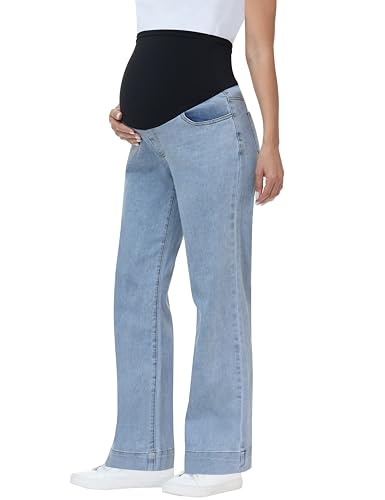 Women's Maternity Jeans Wide Leg Pants - color: Light Blue, size: Medium
