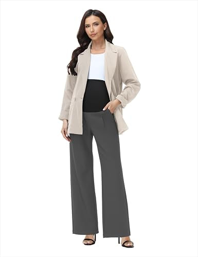 V VOCNI Women's Maternity Work Pants Wide Leg - color: Dark Grey, size: Medium
