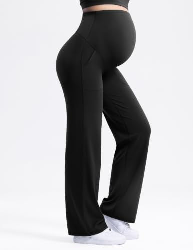 ENERBLOOM Women's Maternity Pants Over the Belly Pregnancy Work Trousers - color: Black, size: X-Small