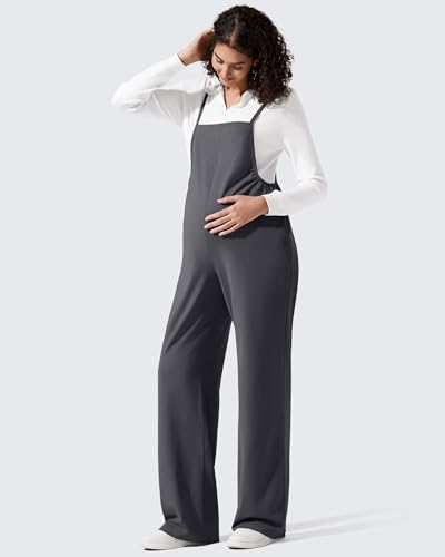 G4Free Maternity Jumpsuits Adjustable Strap Wide Leg Pregnancy Rompers - color: Dark Gray, size: XX-Large