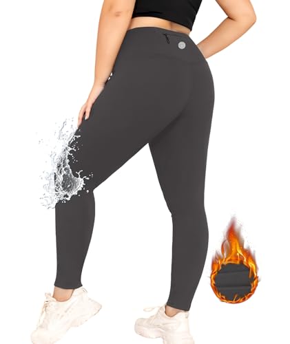 LALAGEN Womens Plus Size Fleece Lined Leggings Water Resistant Thermal Winter Warm High Waisted Workout Pants with Pockets - color: Grey, size: 3X-Large