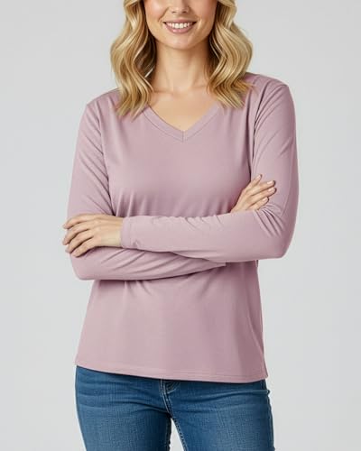 4 Pack Women's Long Sleeve Cotton V Neck Tshirts Basic Tees Tops Undershirt - color: Set 2, size: XX-Large