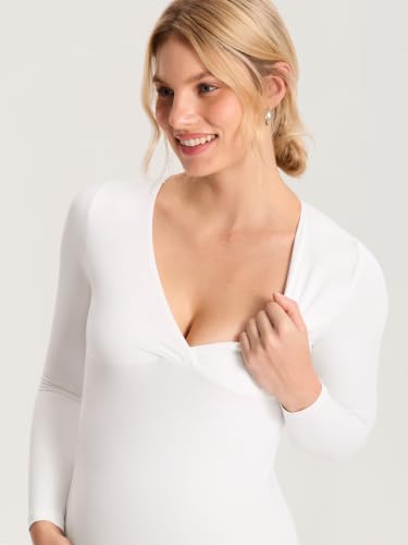 MOMANDA Crossover Maternity Nursing Tops - color: Iceland White, size: Medium