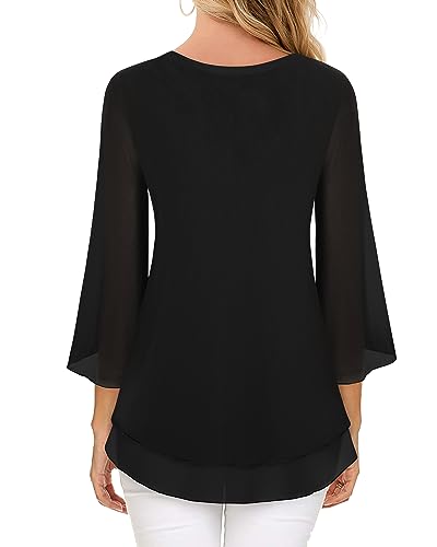 Timeson Women's 3/4 Sleeve Floral Blouses Shirts - color: Black, size: XX-Large