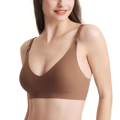Mamaway Silky Seamless Nursing Maternity No Show Wireless Bra, Smooth, Cooling, Lightweight for Breastfeeding, Pregnancy - color: Copper, size: Medium