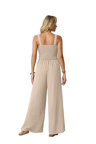Lepunuo Women Casual One Piece Overalls Summer Wide Leg Jumpsuits - color: A - Apricot, size: Medium