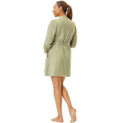 Motherhood Maternity Womens Nursing Chemise Nightgown, Robe and Swaddle 3-Piece Set - color: Checkmate Sage, size: Medium