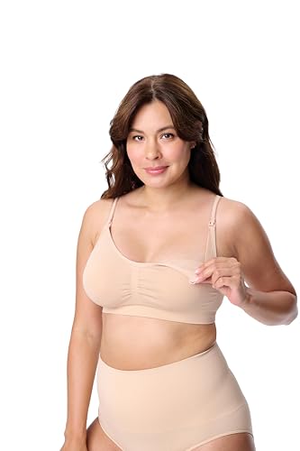 Motherhood Maternity Women's Wireless Clip Down Seamless Nursing Bra for Breastfeeding - color: Essential Nude, size: X-Large