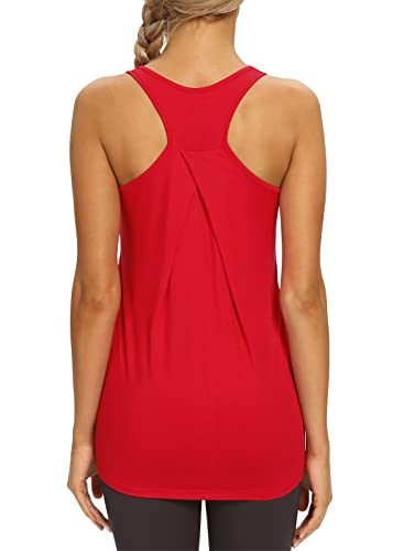 Mippo Womens Long Workout Tops Racerback Athletic Yoga Tank Pilates Shirts - color: Red, size: X-Large
