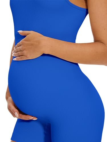 BDITANLE Maternity Workout Romper Pregnancy Yoga Ribbed One Piece Seamless Tank Top Jumpsuit - color: 03blue, size: Medium