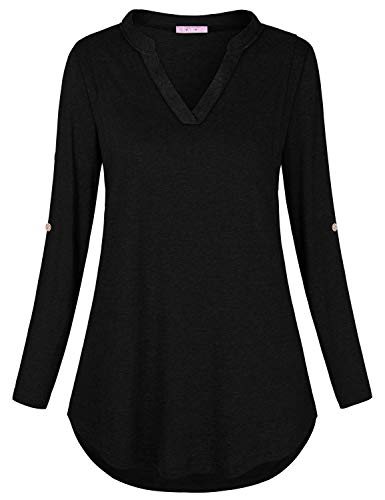 Joymom Maternity Rolled Long Sleeve Nursing Tops Tunic Blouses Breastfeeding - color: 4-1 Black, size: Large