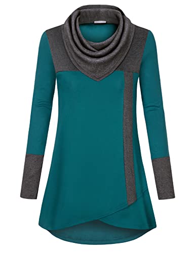 Furnex Women's Long Sleeve Cowl Neck Tunic Top Casual Pullover Sweatshirt - color: Deep Cyan, size: Large