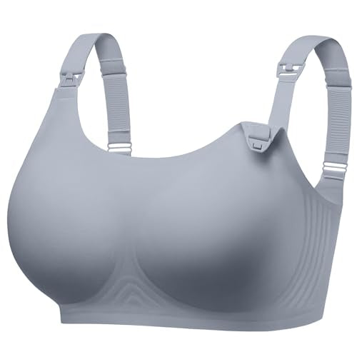 Angelhood Seamless Nursing Bra for Women Wire Free Full Coverage Nursing Bra T-Shirt Bra with Extra Extender - color: Blue Grey, size: XX-Large