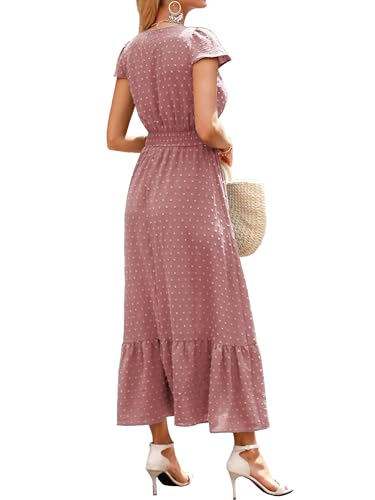 CzzzyL Women Nursing Dresses Cap Short Sleeve V Neck Swiss Dot with Pockets - color: S-pink, size: Medium