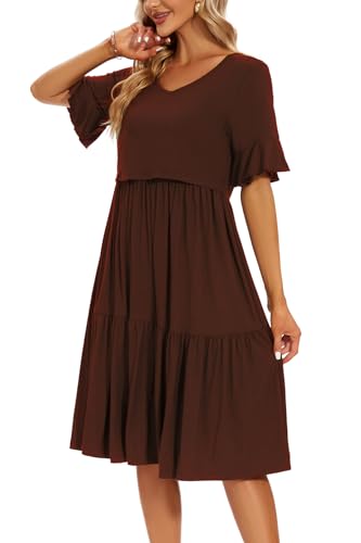 Smallshow Women's Ruffle Maternity Nursing Dress - color: Coffee, size: Large